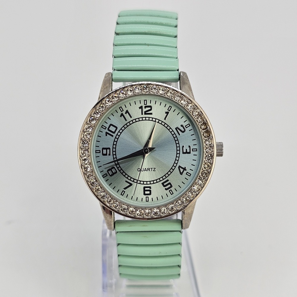 36MM Watch Analog Women Aqua Dial Aqua Expandable‎ Band 5.75" NEW Battery